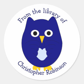 Blue Owl Design Exlibris Runder Aufkleber