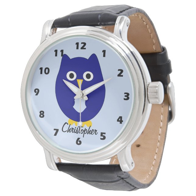 Blue Owl Design Individueller Hintergrund in belie Armbanduhr (Schrägansicht)