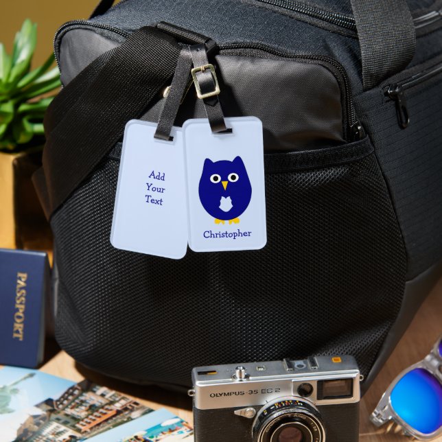 Blue Owl Design Personalisiert  Gepäckanhänger (Vorderseite & Rückseite)