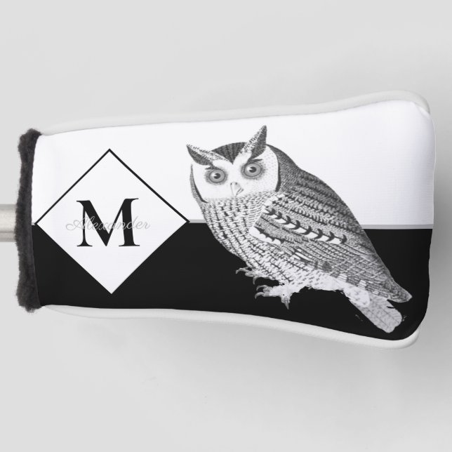 Blue Owl Grey Monogram Name Golf Head Cover Golf Headcover (Vorderseite)