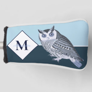 Blue Owl Grey Monogram Name Golf Head Cover Headcover
