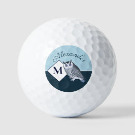 Blue Owl Grey Monogram Name Golfball