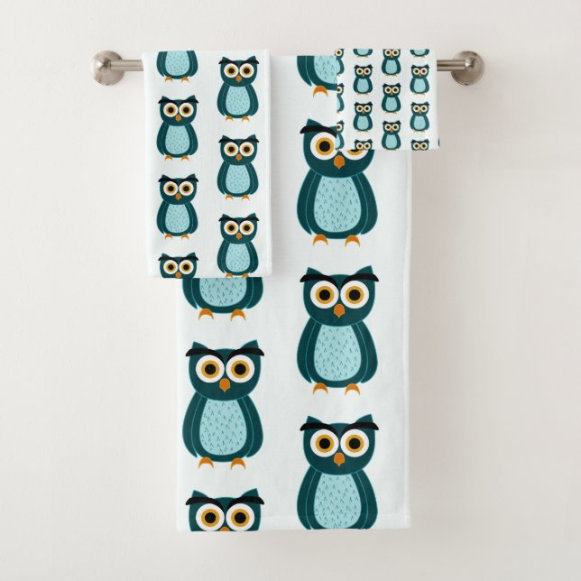 Blue Owl Illustration Badhandtuch Set (Insitu)