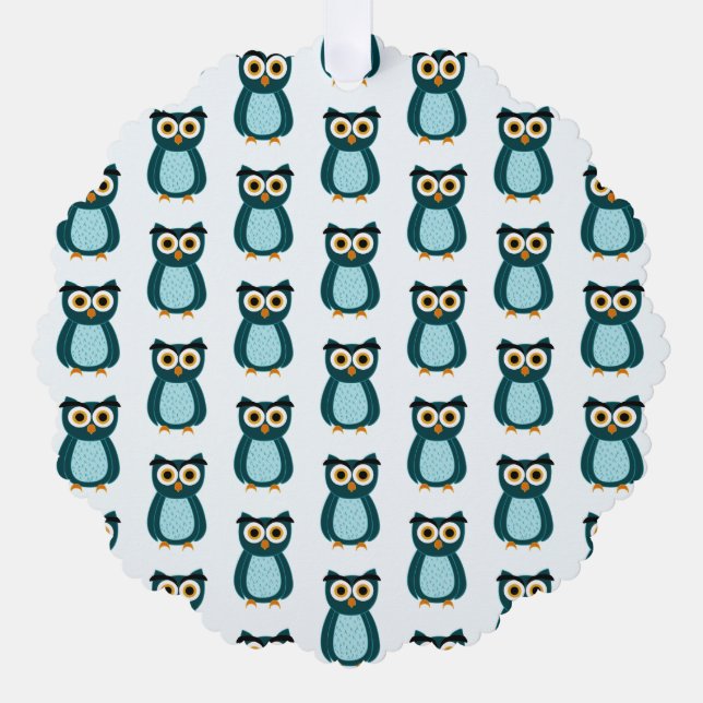 Blue Owl Illustration Ornament Karte (Vorderseite)