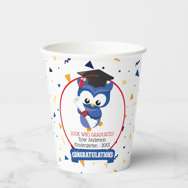 Blue Owl Kindergarten Abschluss 8 oz Paper Cup Pappbecher (Vorderseite)
