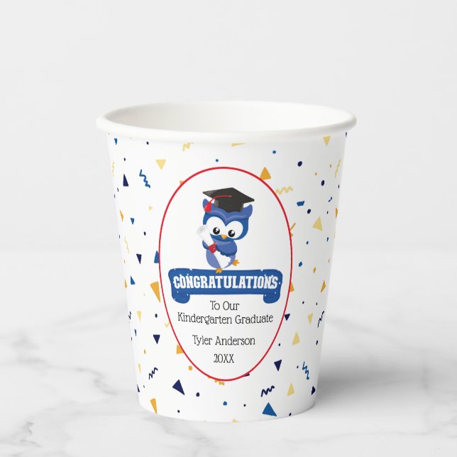 Blue Owl Kindergarten Abschluss 8 oz Paper Cup Pappbecher (Vorderseite)