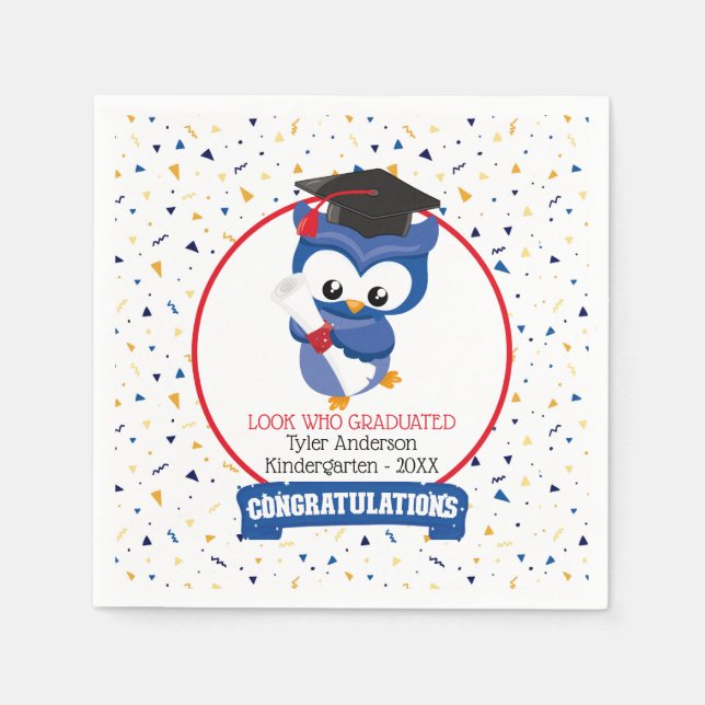 Blue Owl Kindergarten Abschluss Serviette (Vorderseite)