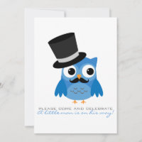 Blue Owl mit Mustache Baby Dusche Einladung