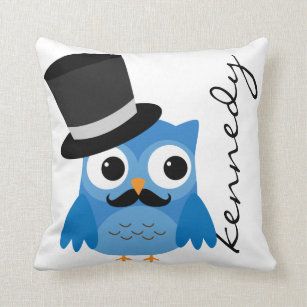 Blue Owl mit Mustache und Top Hat Pillow Kissen