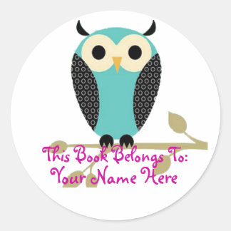 Blue Owl on Lima Name Tag Runder Aufkleber