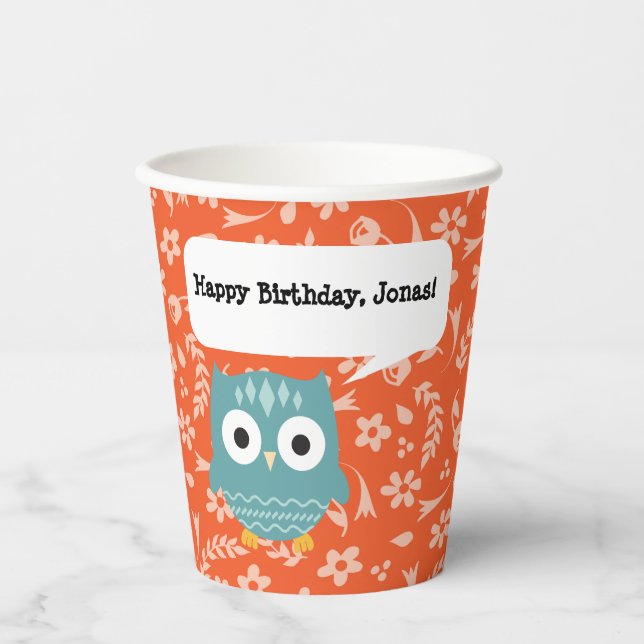 Blue Owl Personalisiert Paper Partys Cup Pappbecher (Vorderseite)