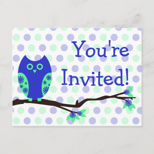 Blue Owl Postcard Kinderdusche Einladungen (Vorderseite)