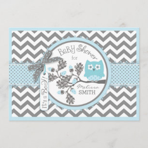 Blue Owl Zickzack Print Baby Dusche Einladung