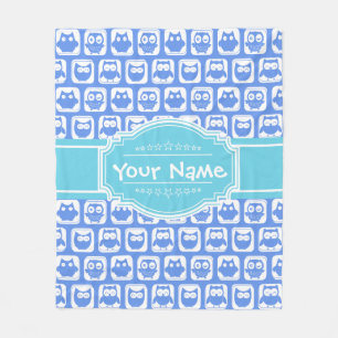 Blue Owls Aqua Personalisierter Name N#1 Fleecedecke