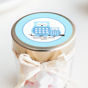 Blue Owls Boy Baby Dusche Runder Aufkleber