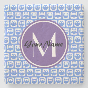 Blue Owls Custom Monogram Steinuntersetzer