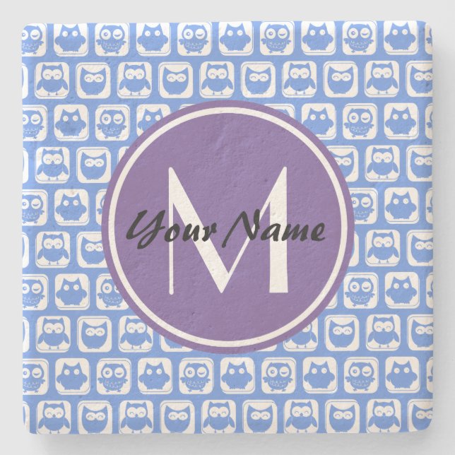 Blue Owls Custom Monogram Steinuntersetzer (Vorderseite)