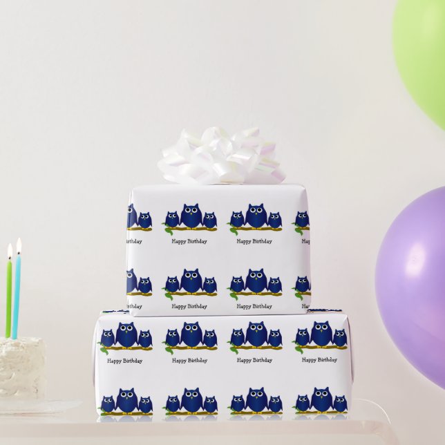 Blue Owls Design Birthday Gift Geschenkpapier (Partygeschenke)