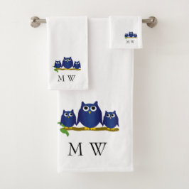 Blue Owls Design Monogrammed Badhandtuch Set
