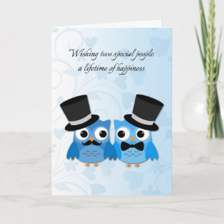 Blue Owls, Gay Men Hochzeitsgratulation Karte