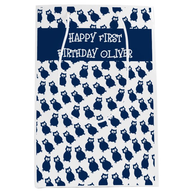 Blue Owls Geburtstagsparty Mittlere Geschenktüte (Vorderseite)