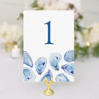 Blue Oyster Watercolor Wedding Tischnummer