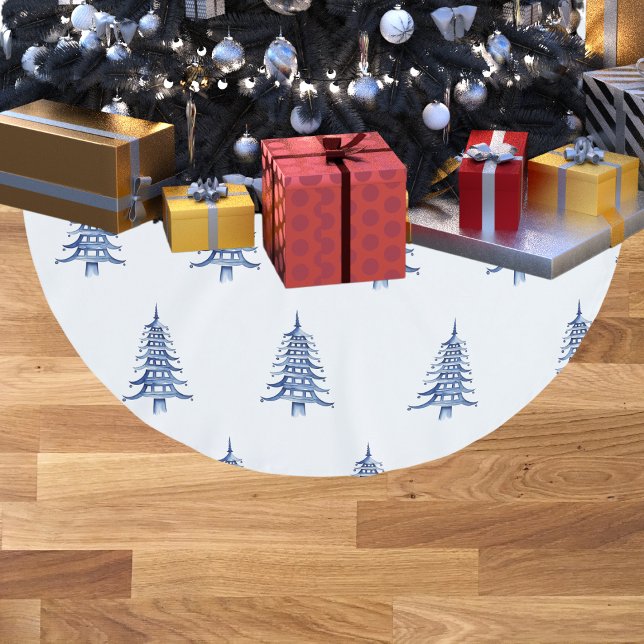 Blue Pagoda Weihnachtsbaum Baumstruktur Baumrock Polyester Weihnachtsbaumdecke (Blue Pagoda Christmas Tree Pattern Tree Skirt)