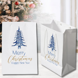 Blue Pagoda Weihnachtsbaum Geschenktasche Mittlere Geschenktüte