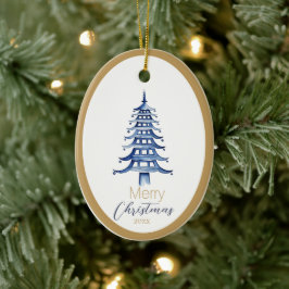Blue Pagoda Weihnachtsbaum Keramik Ornament
