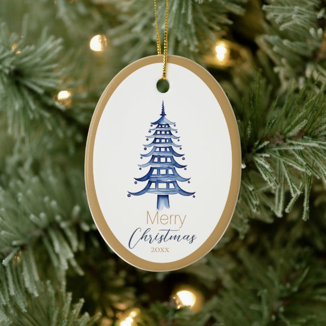 Blue Pagoda Weihnachtsbaum Keramik Ornament (Baum)