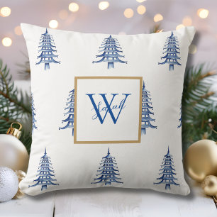 Blue Pagoda Weihnachtsbaum Mit Monogramm Muster Kissen