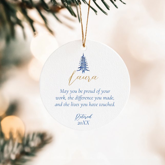 Blue Pagoda Weihnachtsbaum Pension 1-Foto Keramik Ornament (Blue Pagoda Christmas Tree Retirement 1-Photo Ceramic Ornament)