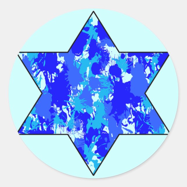 Blue Paint Spritzer Jewish Star Runder Aufkleber (Vorderseite)