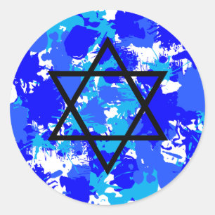 Blue Paint Spritzer Jewish Star Runder Aufkleber