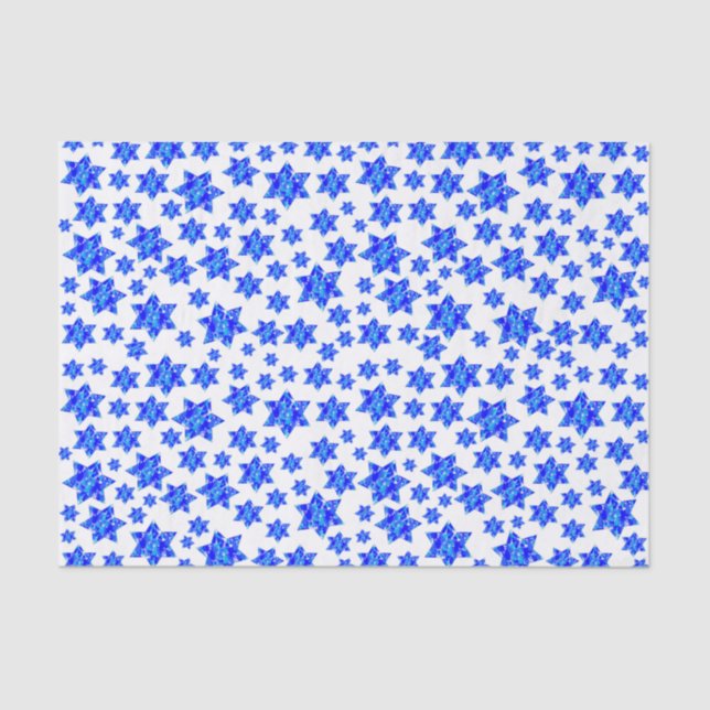 Blue Paint Spritzer Jüdische Stars Seidenpapier (Vorderseite)