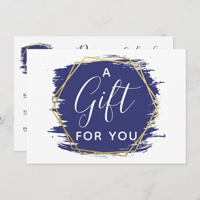 Blue Paint Stroke & Modern Gold Certificate Card Einladung (Vorne/Hinten)