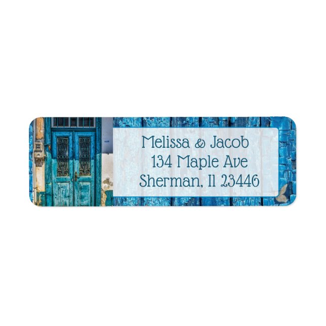 Blue Painted Antique Door Wedding Address Label (Vorne)