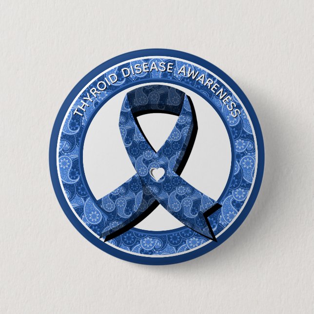 Blue Paisley Awareness Blue Ribbon Button (Vorderseite)