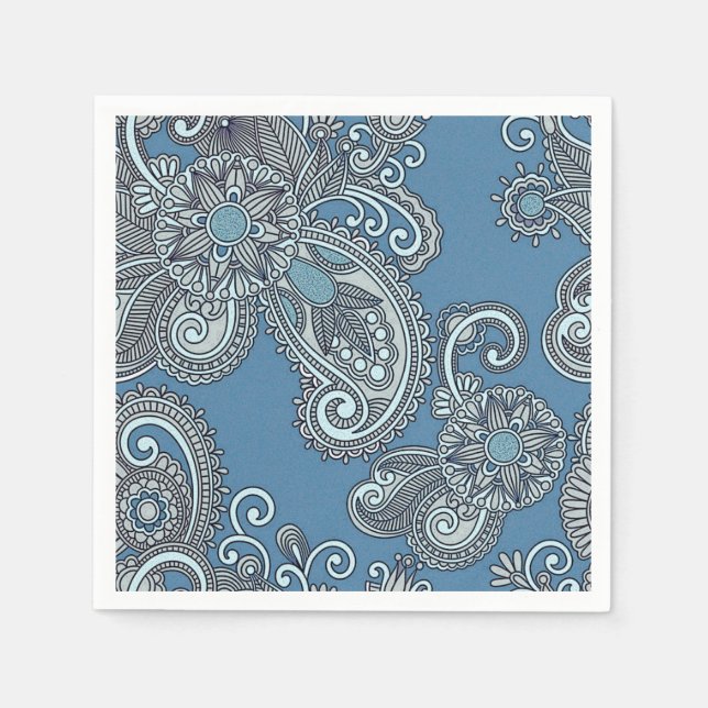 Blue Paisley Cocktail Napkins Serviette (Vorderseite)