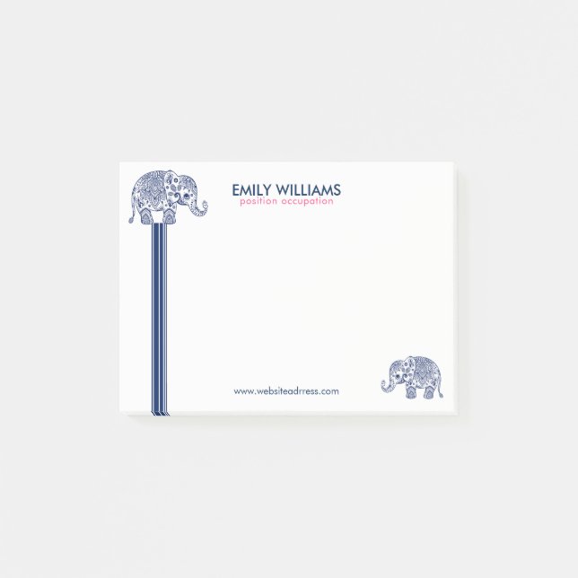 Blue Paisley Elephant & Decorative Streifen Post-it Klebezettel (Vorderseite)