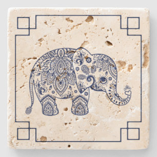 Blue Paisley Elephant Illustration Steinuntersetzer