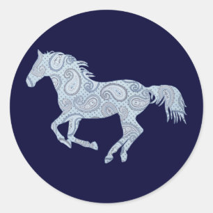 Blue Paisley Horse Runder Aufkleber