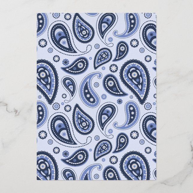 Blue Paisley Pattern Folien Feiertagskarte (Vorderseite)