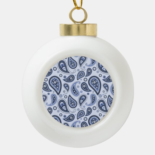 Blue Paisley Pattern Keramik Kugel-Ornament (Vorderseite)
