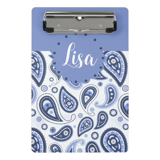 Blue Paisley Pattern Mini Klemmbrett (Vorderseite)