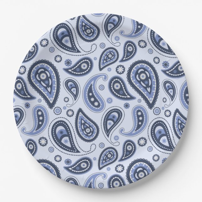 Blue Paisley Pattern Pappteller (Vorderseite)