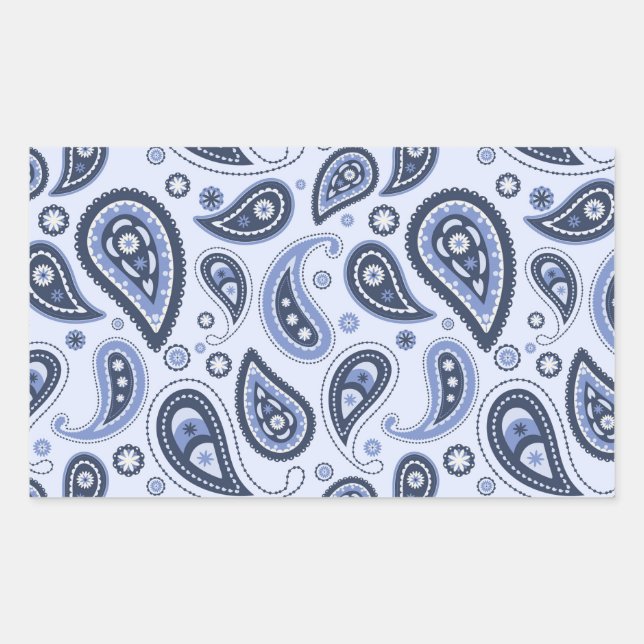 Blue Paisley Pattern Rechteckiger Aufkleber (Vorderseite)