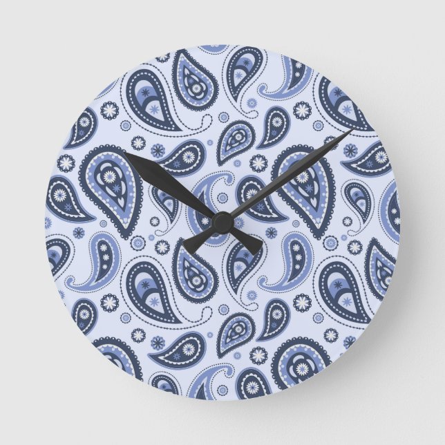 Blue Paisley Pattern Runde Wanduhr (Vorderseite)