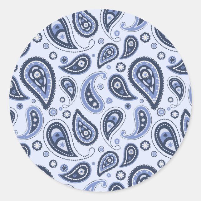Blue Paisley Pattern Runder Aufkleber (Vorderseite)