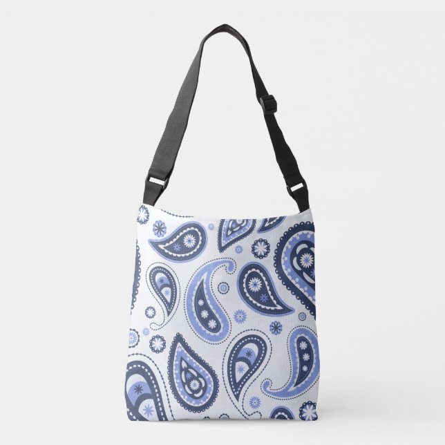 Blue Paisley Pattern Tragetaschen Mit Langen Trägern (Vorderseite)